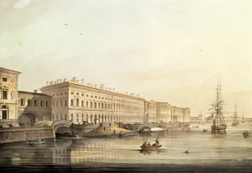 Blick auf den Palastdamm, graviert von Karl Petrovich Beggrov (1799-1875), 1826